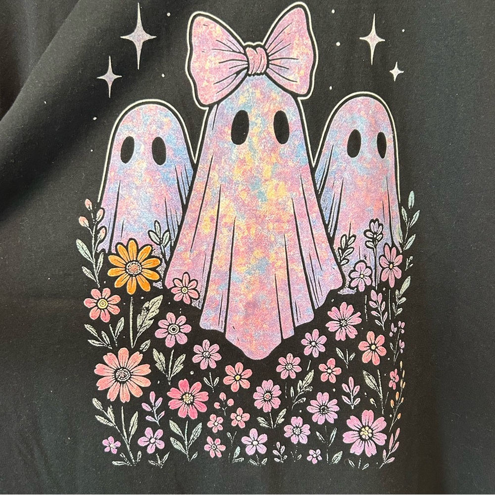 Floral Ghost Tee | 2X Black Halloween Shirt | Fall | NEW